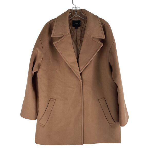 Express Wool Blend Cocoon Coat Snap Button Camel Tan Size L - Picture 3 of 9